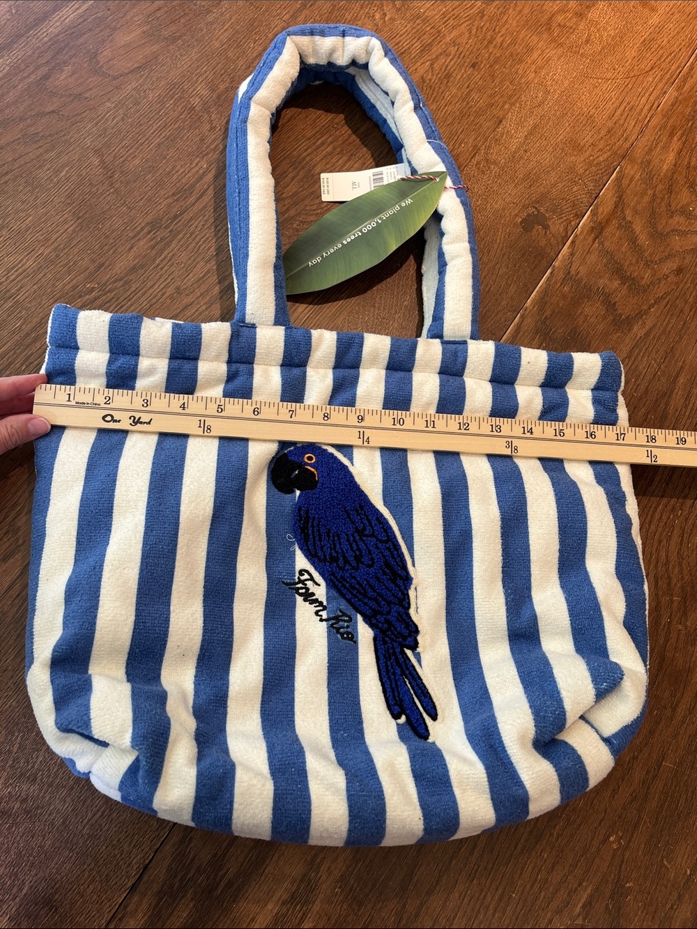 NEW!!! FARM Rio Blue & White Striped Parrot Tote Anthropologie - Picture 12 of 13